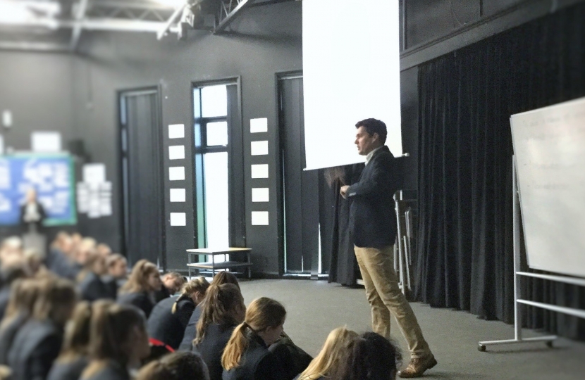 Huw talks about democracy at Ark Helenwood Academy